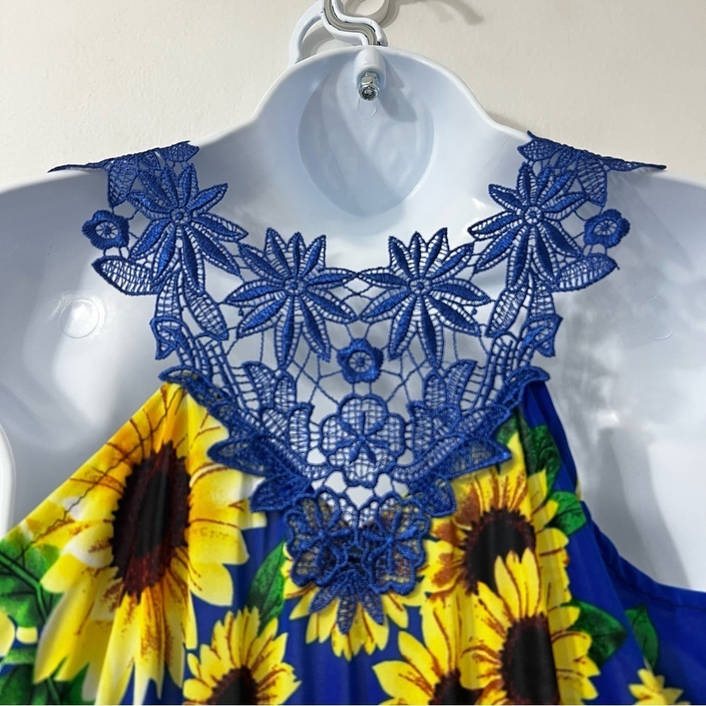 Womens Sleeveless Dress Size S Blue Sunflower Fairy Cottagecore Feminine Boho - Picture 5 of 8